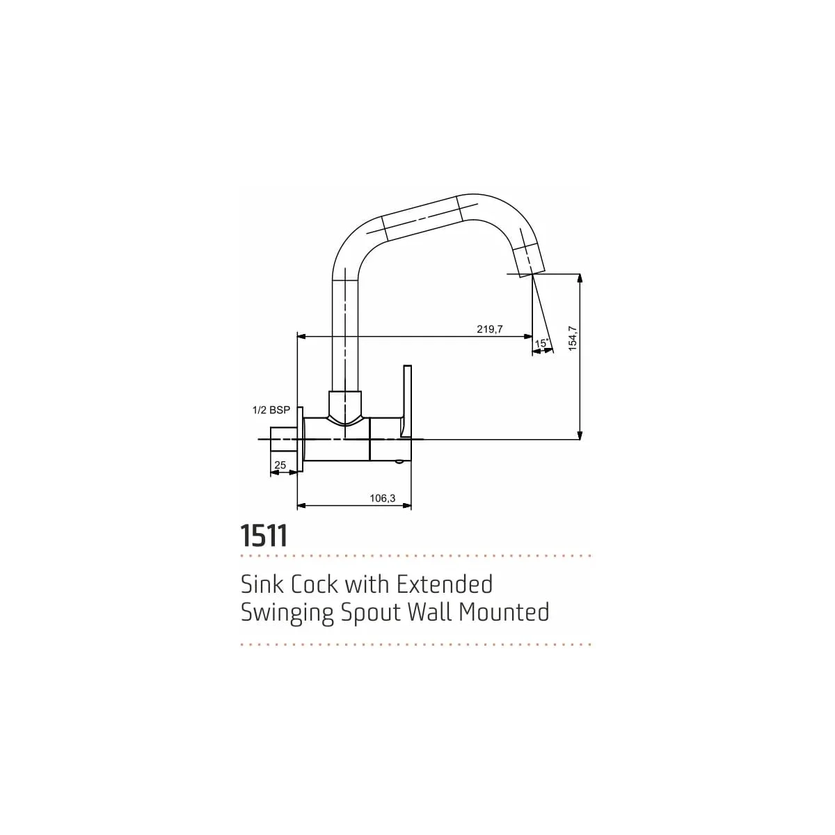 Sink Cock with Extended Swinging Spout, Wall Mounted